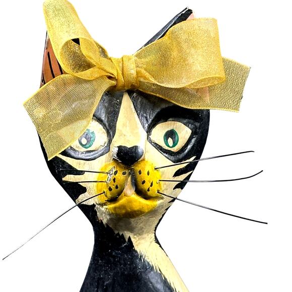 Whimsical Black Cat Hand Made Paper Towel Holder Exceptional Halloween Decor - Picture 2 of 6